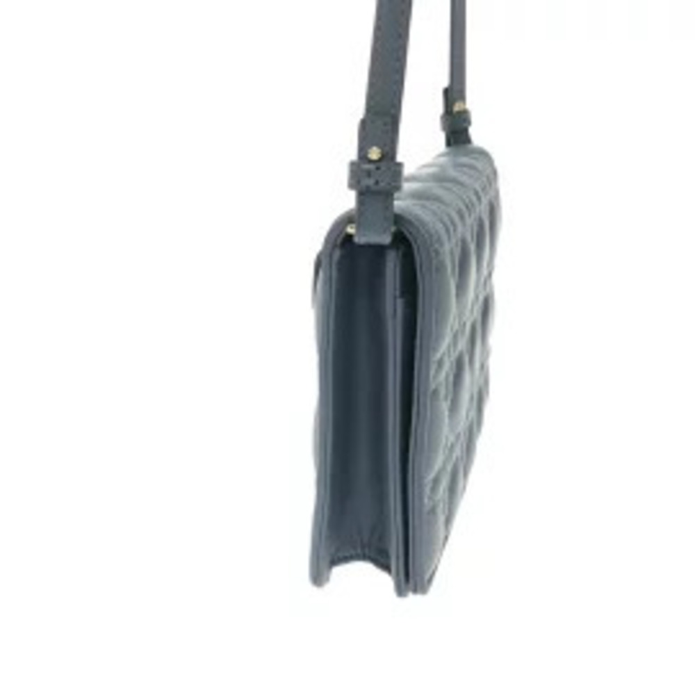 Christian Dior Cannage Stitch Shoulder Bag Blue Gray Leather